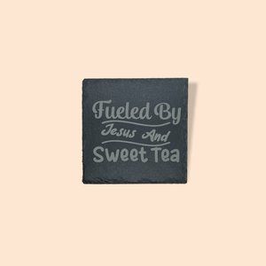 Fueled By Jesus And Sweet Tea - Square Coaster